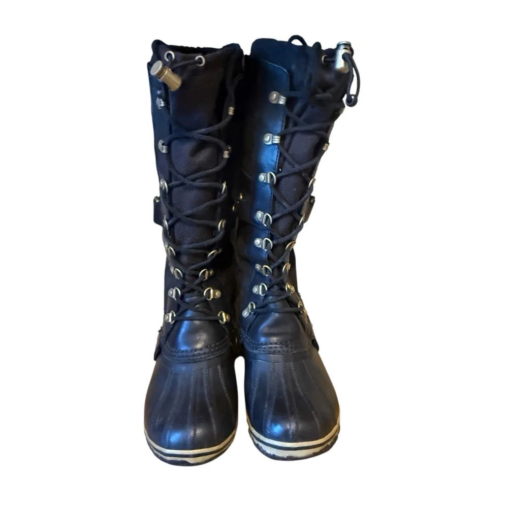 Sorel Conquest Carly Boot Black Waterproof Tall Moto Women’s size‎ 7.5 Read